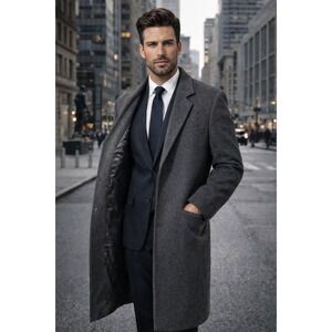 Virany Vintage Wool Coat Gray | Made in Hungary | Long Classic Overcoat Sz L